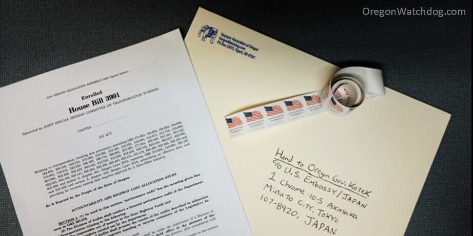 We sent gas tax bill to Kotek in Japan (to veto/sign) on her vanity tour